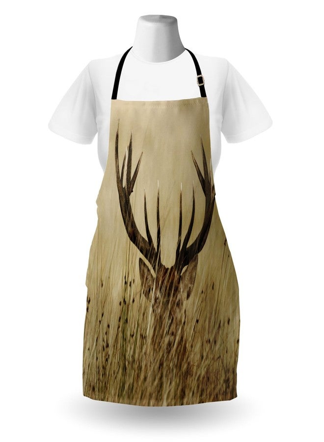 Lunarable Antler Apron Pack of 2, Whitetail Deer Fawn in Wilderness Stag in Countryside Rural Hunting Theme, Unisex Kitchen Bib with Adjustable Neck, 2 Pcs - Adult Size, Sand Brown - Image 2