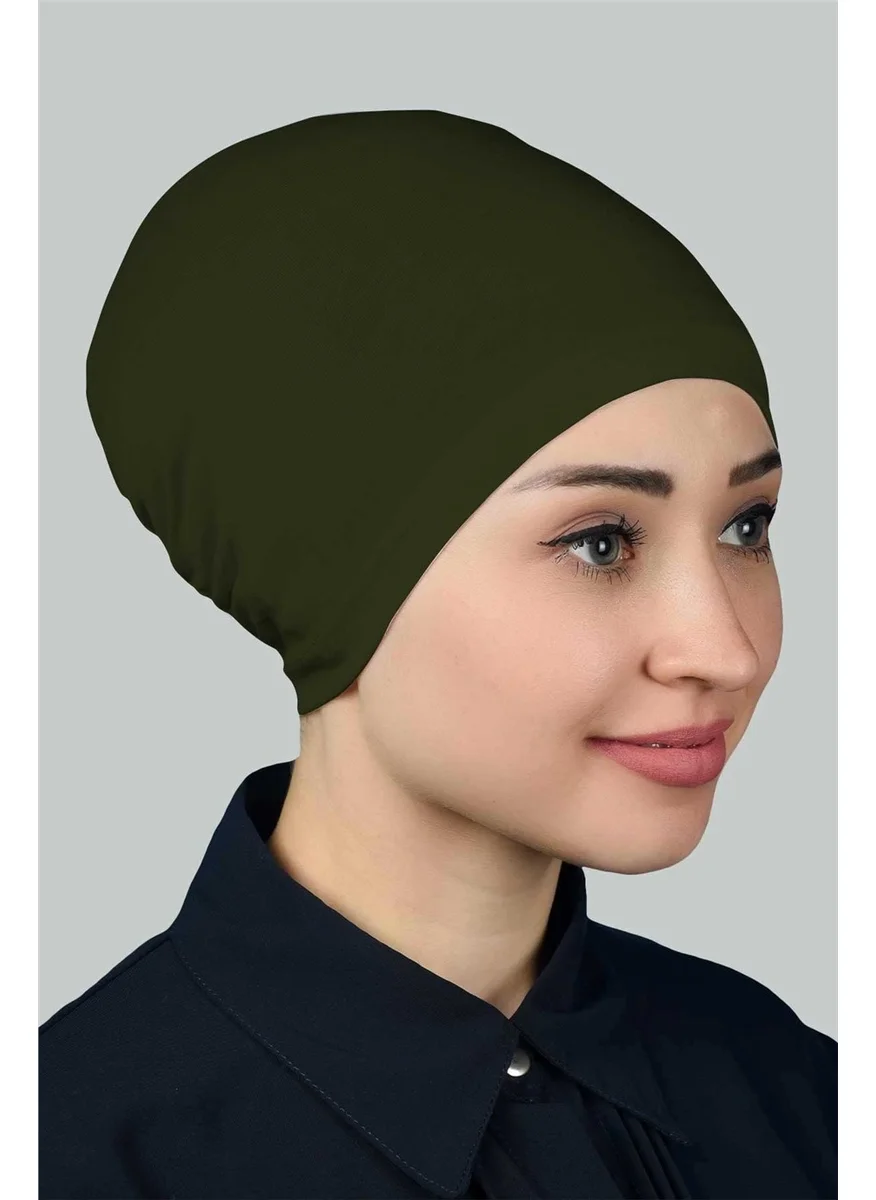 التوبة Ready Practical Snap-on Elastic Hijab Bonnet - Khaki
