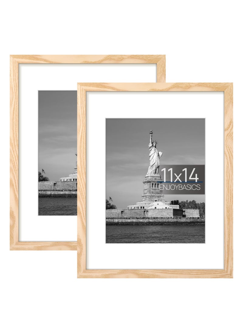 ENJOYBASICS ENJOYBASICS 11x14 Picture Frame  Display Poster 8x10 with Mat or 11 x 14 Without Mat  Wall Gallery Photo Frames  Natural  2 Pack 