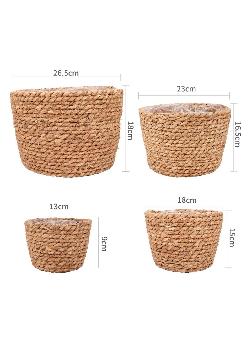 NANAO 4 Pcs Planter Basket, Hand Woven Plant Basket with Waterproof Plastic Liner, Round Natural Flower Pot for Indoor Outdoor Modern Home Decorati  - Image 2