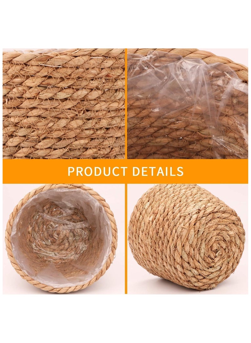 NANAO 4 Pcs Planter Basket, Hand Woven Plant Basket with Waterproof Plastic Liner, Round Natural Flower Pot for Indoor Outdoor Modern Home Decorati  - Image 3