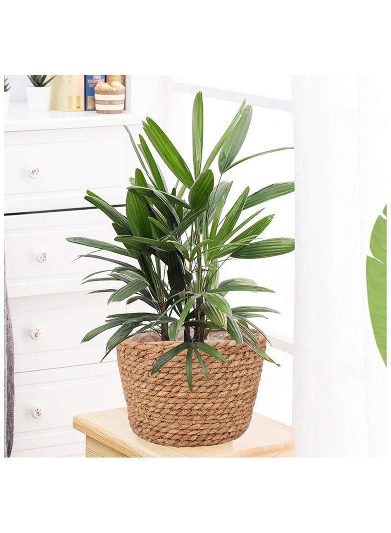 NANAO 4 Pcs Planter Basket, Hand Woven Plant Basket with Waterproof Plastic Liner, Round Natural Flower Pot for Indoor Outdoor Modern Home Decorati  - Image 4