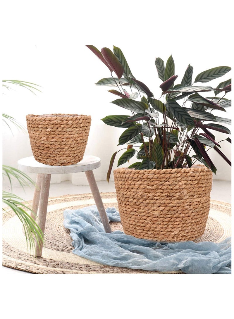 NANAO 4 Pcs Planter Basket, Hand Woven Plant Basket with Waterproof Plastic Liner, Round Natural Flower Pot for Indoor Outdoor Modern Home Decorati  - Image 5