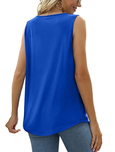Saloogoe Flowy Tank Tops for Women Loose Fit Plus Size Ladies Sleeveless Tunic Tops for Leggings Royal Blue - Image 3