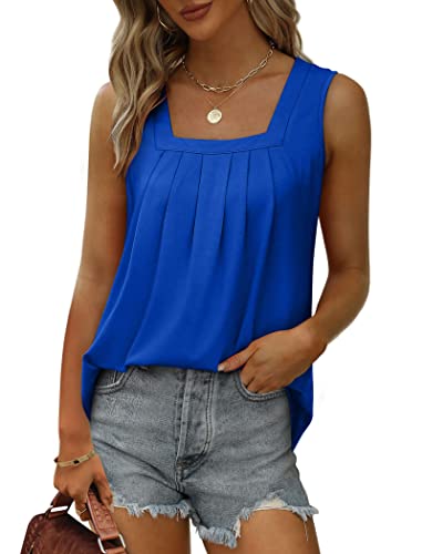 Saloogoe Flowy Tank Tops for Women Loose Fit Plus Size Ladies Sleeveless Tunic Tops for Leggings Royal Blue - Image 2
