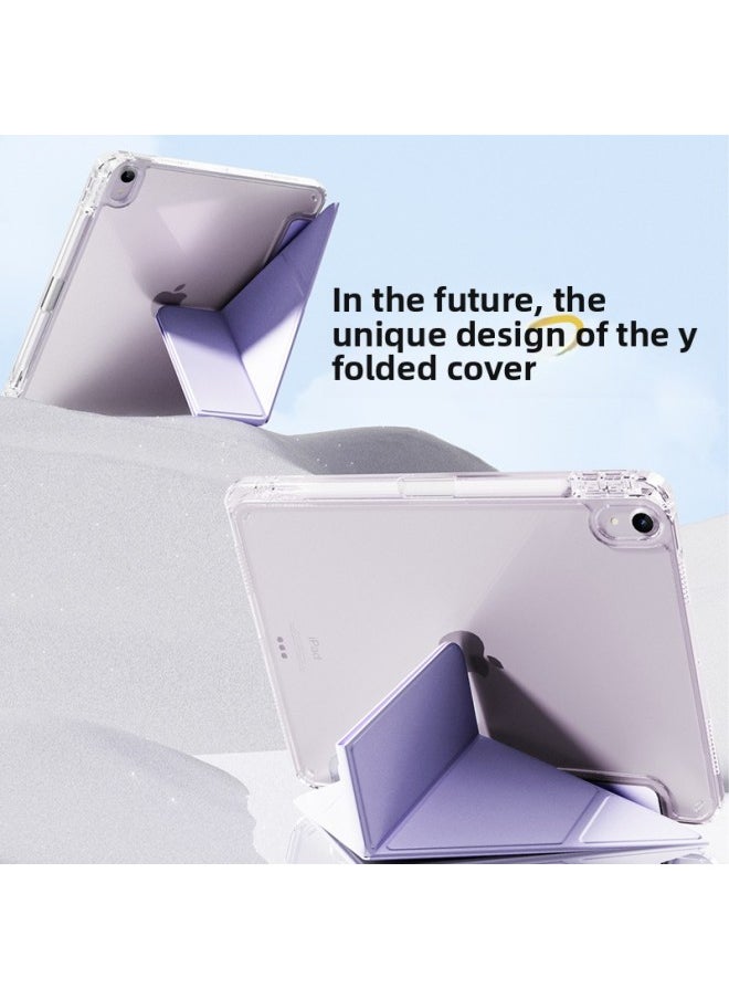 3 Y Support For IPadPro11 Inch Protective Sleeve M4 Rotating Bracket Air13 With Pen Slot Mini7 Transparent Shell-Color:Lilac [3 Y Fold] Colored Glaze 4-Applicable Model:Pro7-13 Inch (M4) [2024]]