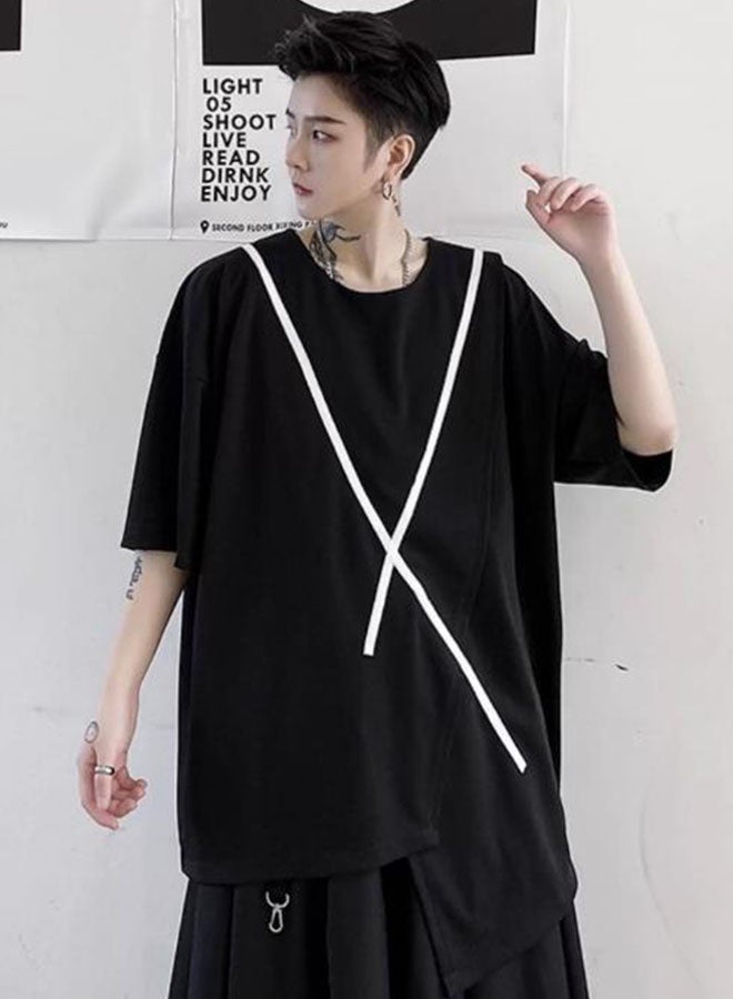 Summer stitching men's loose short-sleeved T-shirt-black  - Image 4