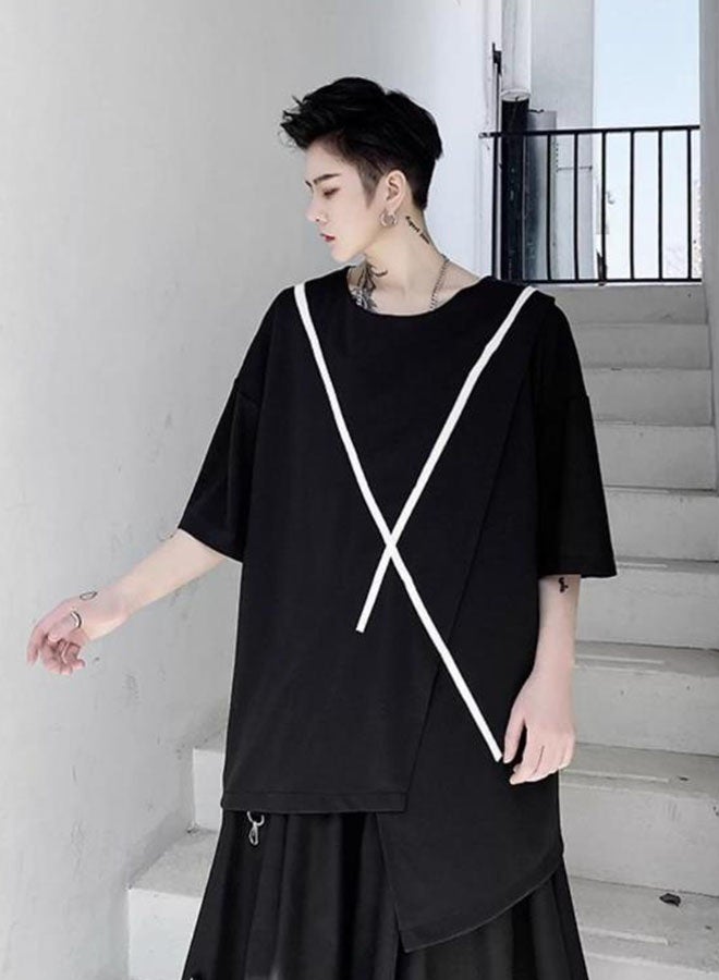 Summer stitching men's loose short-sleeved T-shirt-black  - Image 2
