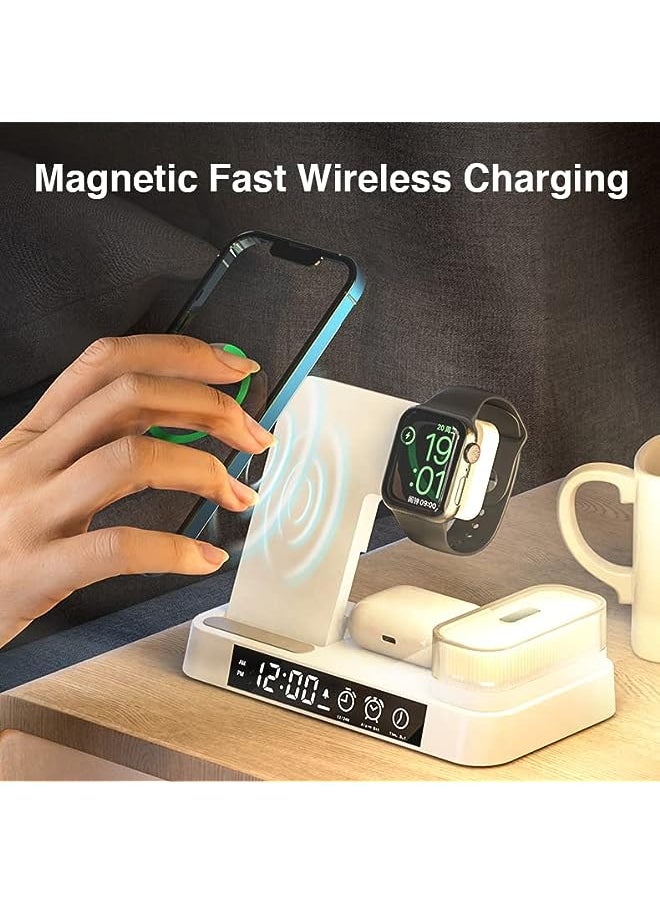 XVersion 5 in 1 Wireless Charger Station with Fast Charging and Lamp, Qi Multi Charging Stand, Fast Charger Stations compatible for Apple iPhone 14/13/12/11/ Ear buds/iWatch/Samsung/Nothing - White  - Image 2