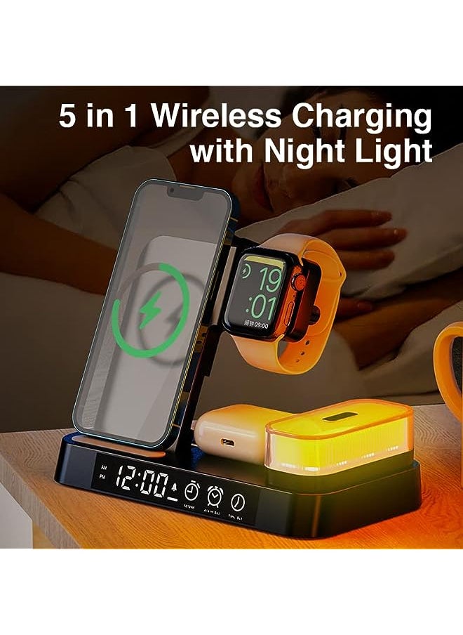 XVersion 5 in 1 Wireless Charger Station with Fast Charging and Lamp, Qi Multi Charging Stand, Fast Charger Stations compatible for Apple iPhone 14/13/12/11/ Ear buds/iWatch/Samsung/Nothing - White  - Image 5