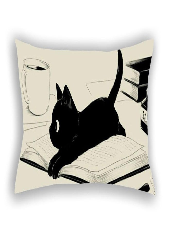 COW Cute Black Cat Pattern Pillow Case - Decorative Bedding Home Decor for Girls, Kawaii Cozy Pillowcase Cover - Image 1