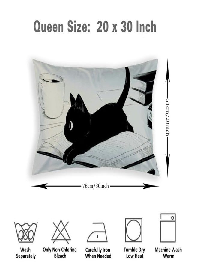 COW Cute Black Cat Pattern Pillow Case - Decorative Bedding Home Decor for Girls, Kawaii Cozy Pillowcase Cover - Image 2