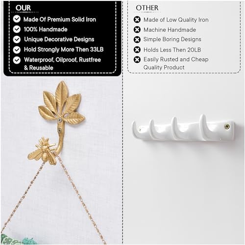 Indian-Shelf Bee Decorative Wall Hooks Cute Kids Animal Coat Hooks for Hanging Brass Gold Coat Rack Wall Mount Bathroom Wall Decor Vintage Towel Holder - Image 4