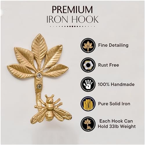 Indian-Shelf Bee Decorative Wall Hooks Cute Kids Animal Coat Hooks for Hanging Brass Gold Coat Rack Wall Mount Bathroom Wall Decor Vintage Towel Holder - Image 2