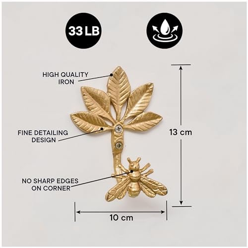 Indian-Shelf Bee Decorative Wall Hooks Cute Kids Animal Coat Hooks for Hanging Brass Gold Coat Rack Wall Mount Bathroom Wall Decor Vintage Towel Holder - Image 3