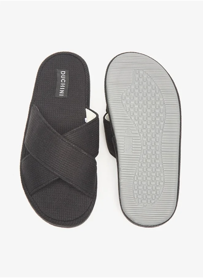 DUCHINI Duchini Men's Waffle Textured Cross Strap Bedroom Slides