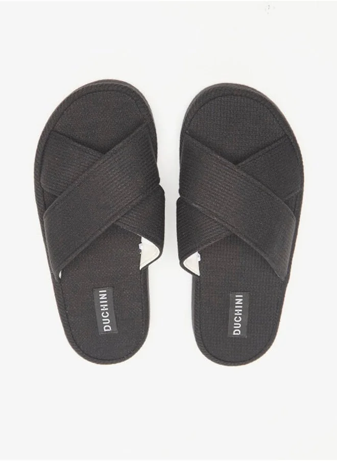 DUCHINI Duchini Men's Waffle Textured Cross Strap Bedroom Slides