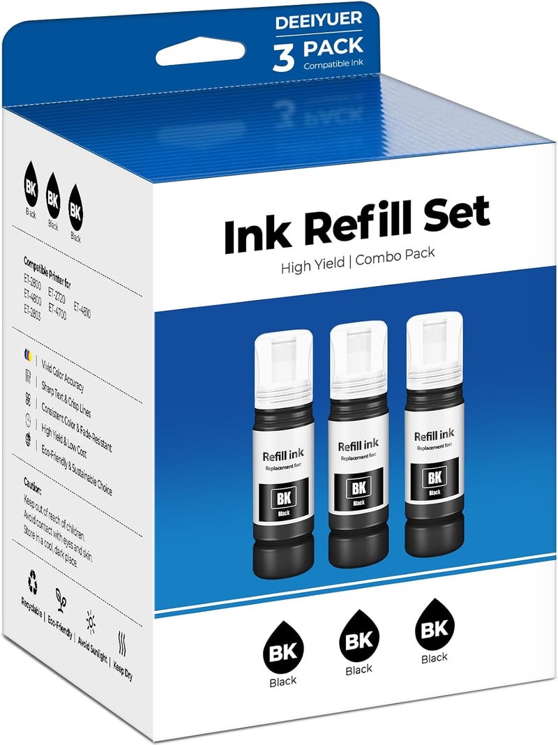 DEEIYUER 522 Black Ink Refill Bottles ET-2800 ET-4800 ET-2400 ET-2803 ET-2720 Replacement for T522 522 Ink Refill Bottles Black Use for Eco Tank ET-2400 ET-2720 ET-2800 ET-2803 ET-2840 ET-4800 ET-4810 Printers - Image 1