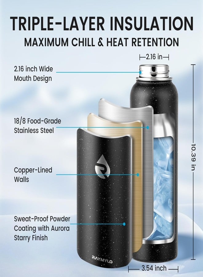 RAYMYLO 40oz Insulated Water Bottle, Triple Wall Vacuum Stainless Steel Water Bottles - Keeps Cold 48H, Reusable Metal water flask Jug for Gym, Sports, Camping, Hiking,Travel, Black Speckled - Image 4