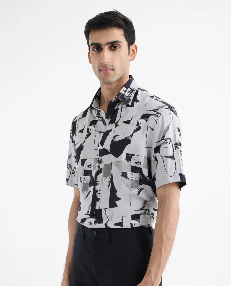 Rare Rabbit Men's Abstract Print Boxy Shirt