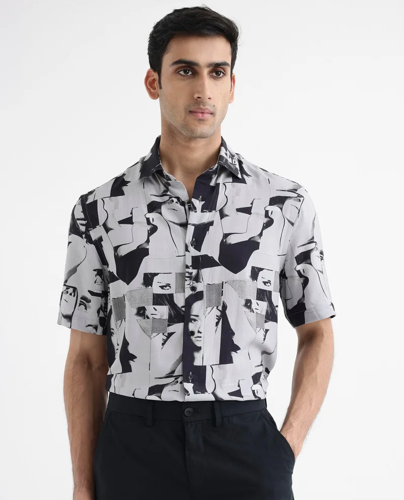 Rare Rabbit Men's Abstract Print Boxy Shirt