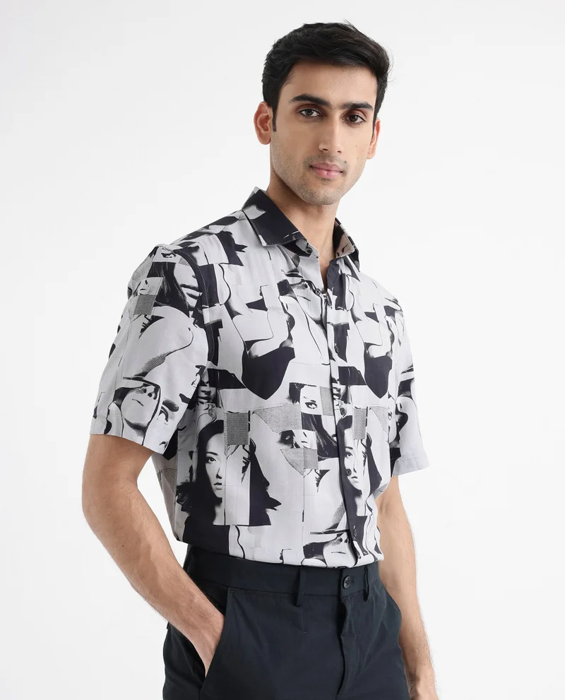 Rare Rabbit Men's Abstract Print Boxy Shirt