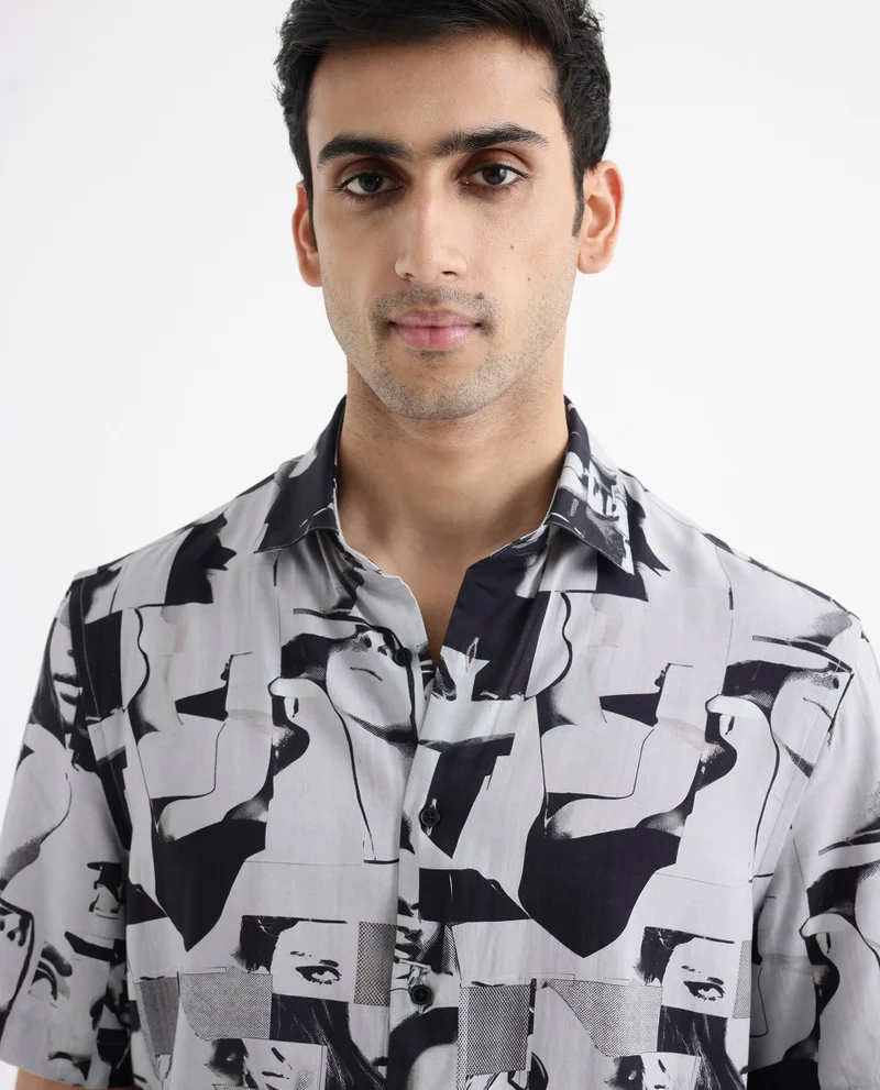 Rare Rabbit Men's Abstract Print Boxy Shirt