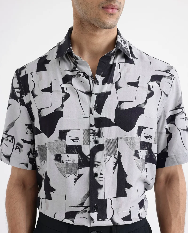 Rare Rabbit Men's Abstract Print Boxy Shirt