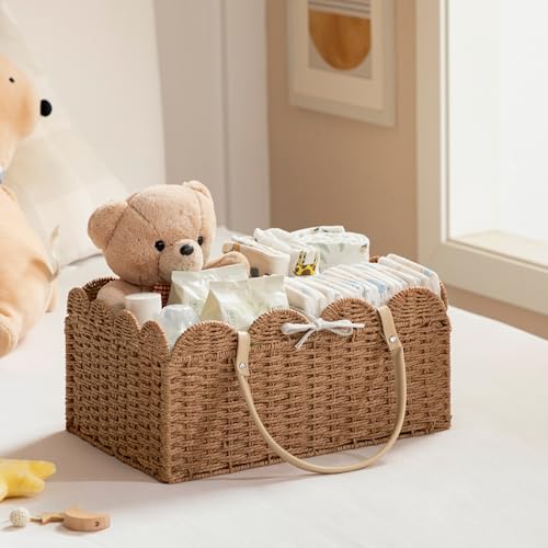 HBlife Large Baby Diaper Caddy Paper Rope Storage Baskets Nursery Bin with Removable Divider Portable Car Organizer for Diapers Baby Shower Gifts Newborn Essentials Must Haves - Image 3