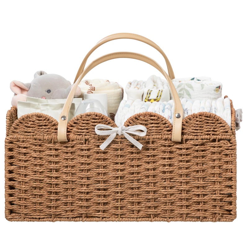 HBlife Large Baby Diaper Caddy Paper Rope Storage Baskets Nursery Bin with Removable Divider Portable Car Organizer for Diapers Baby Shower Gifts Newborn Essentials Must Haves - Image 2