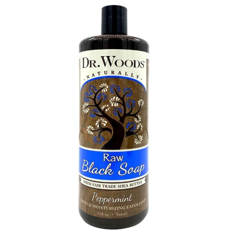 Dr. Woods Dr Woods Raw African Liquid Peppermint Black Soap  Body Wash for Men and Women Contains Peppermint Oil and Organic Shea Butter Gentle Exfoliant Natural Cleanser for Face Hands Body  32 Fl Oz 