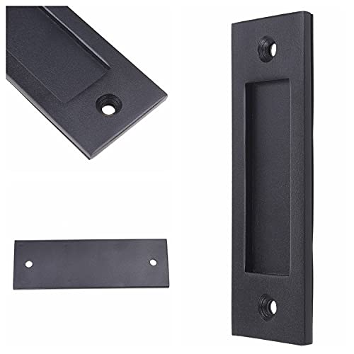 Eco-Fused 1x Sliding Barn Door Finger Pull (Black) with Self Tapping Screws - 6-Inch Solid Steel Flat Bottom Handle - Easy to Install - Ideal for Sliding Doors, Closets, Sheds, Garages - Image 1
