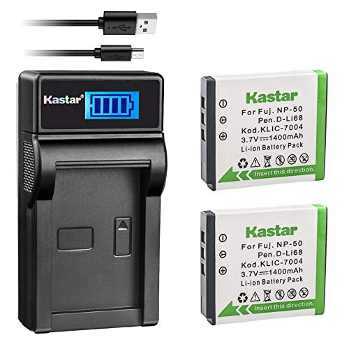 Kastar Battery (X2) & LCD Slim USB Charger for Fujifilm NP-50 BC-50 BC-45W and Fuji FinePix F200EXR F75EXR F70EXR F100fd F60fd F50fd XF1 XP100 XP150 XP170 X20 F605EXR F660EXR F775EXR F900EXR Cameras - Image 1
