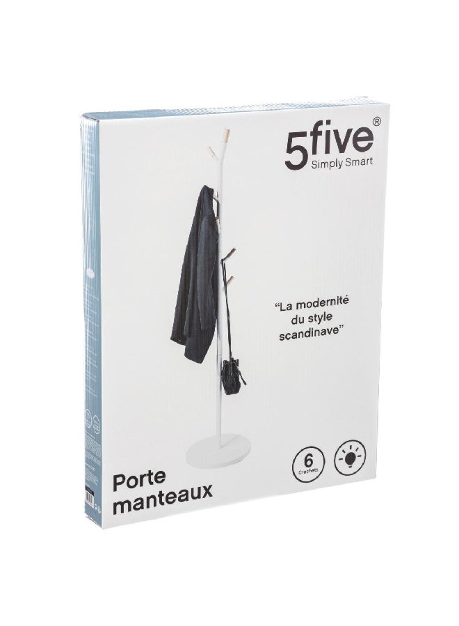 حامل ماكينة تحضير حامل المعاطف الخشبي والمعدني ذو 6 خطافات باللونين الأبيض والبني  175.5 × 40 × 40 سم 138934B - Image 3