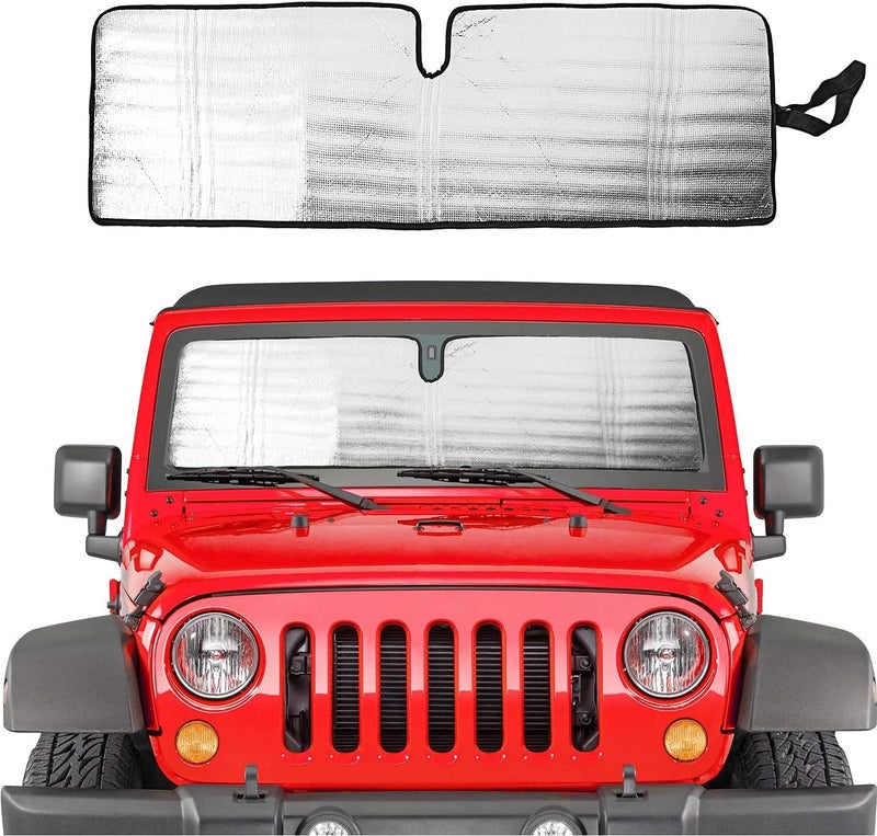MAKINGTEC Windshield Sun Shade for 1997-2018 Jeep Wrangler TJ JK JKU - Aluminum Foil Triple Laminate Heat Shield - Image 1