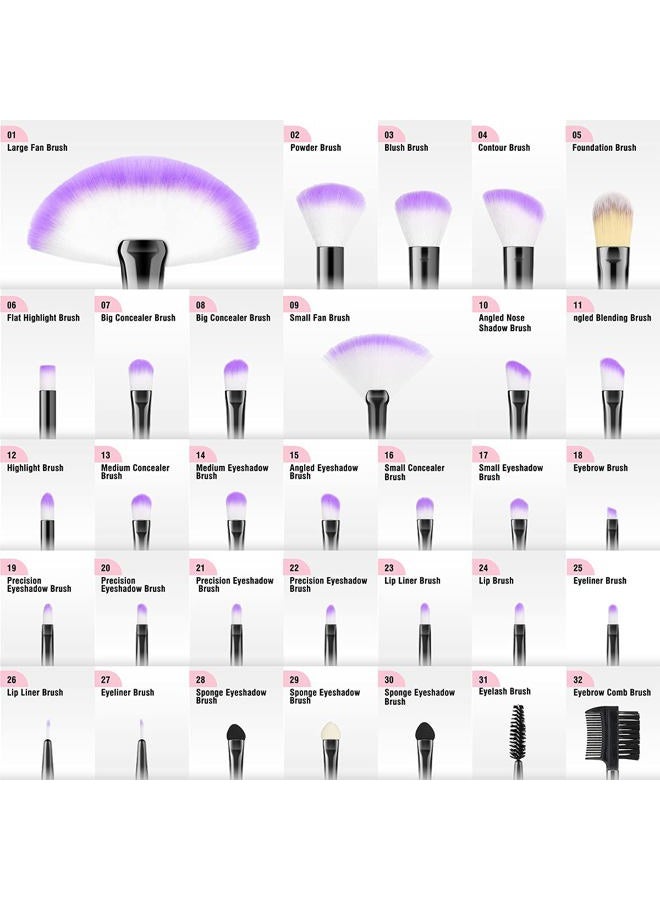 VANDER Makeup Brushes, VANDER Professional 32pcs Foundation, Concealer, Eyeshadow & Eyeliner Cosmetic Brush Set, Purple (Cosmetic Bag Not Included) - Image 2