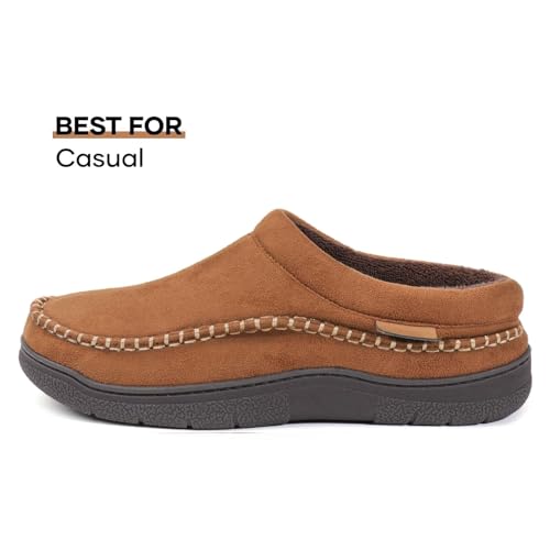 Zigzagger Men's Slip On Moccasin Slippers, Indoor/Outdoor Warm Fuzzy Comfy House Shoes, Fluffy Wide Loafer Slippers,Pumpkin, 7-8 D(M) US - Image 5