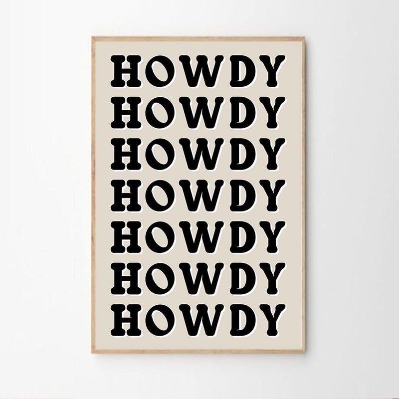 TNESSENTIAL Beige Howdy Quote Art Canvas Poster, Trendy Wall Art, Typography Aesthetic Decor, Retro Home Decor, Printed Gift - Image 2