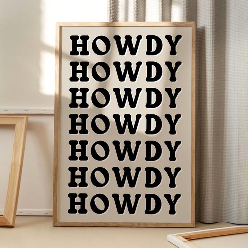 TNESSENTIAL Beige Howdy Quote Art Canvas Poster, Trendy Wall Art, Typography Aesthetic Decor, Retro Home Decor, Printed Gift - Image 1