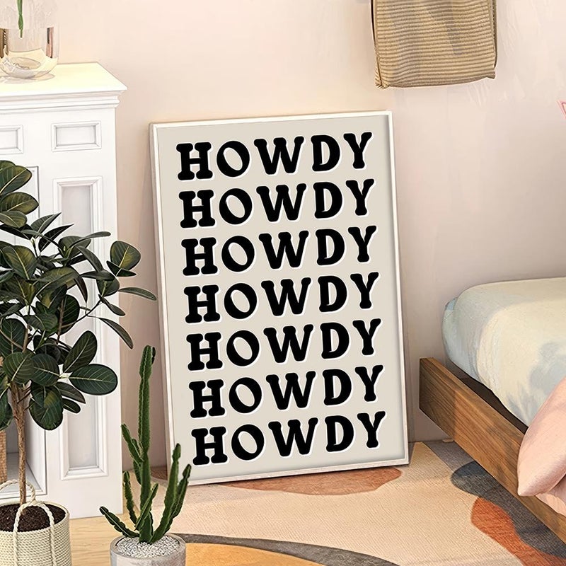 TNESSENTIAL Beige Howdy Quote Art Canvas Poster, Trendy Wall Art, Typography Aesthetic Decor, Retro Home Decor, Printed Gift - Image 3