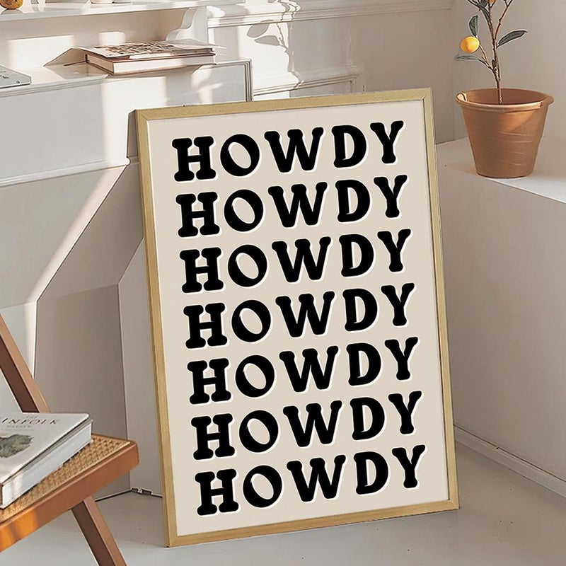 TNESSENTIAL Beige Howdy Quote Art Canvas Poster, Trendy Wall Art, Typography Aesthetic Decor, Retro Home Decor, Printed Gift - Image 4