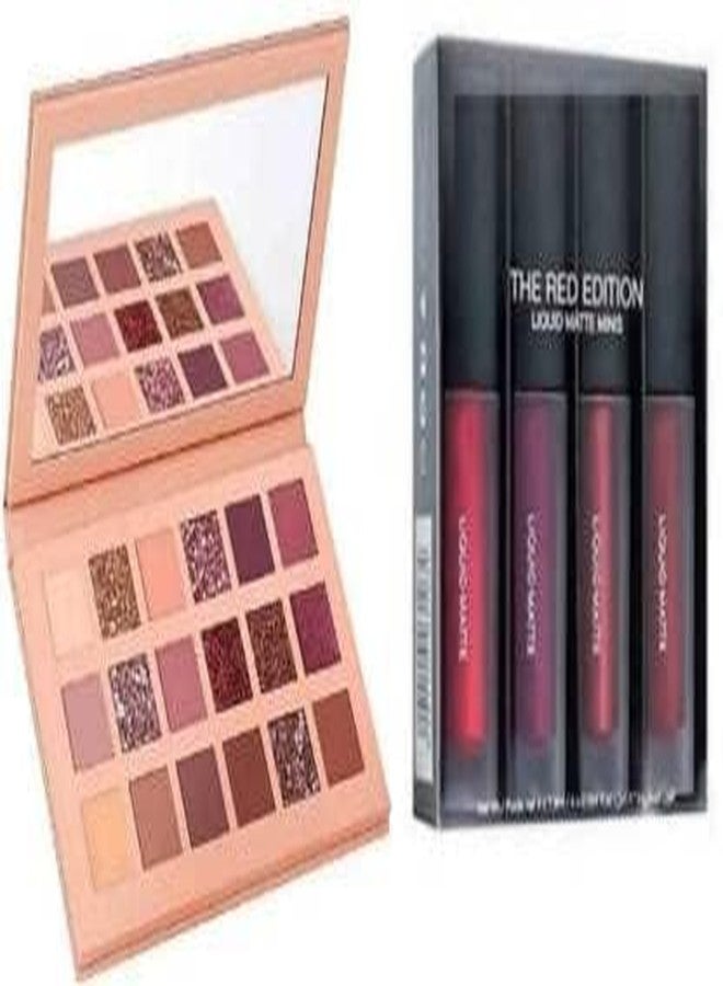 JAAYANSHA Nude Eyeshadow Palette (18 Shimmery Pigmented Matte Shades) 18 g with 4Pcs Liquid Matte Mini Lipstick Red Edition, 6ml - (Pack of 5) - Image 2