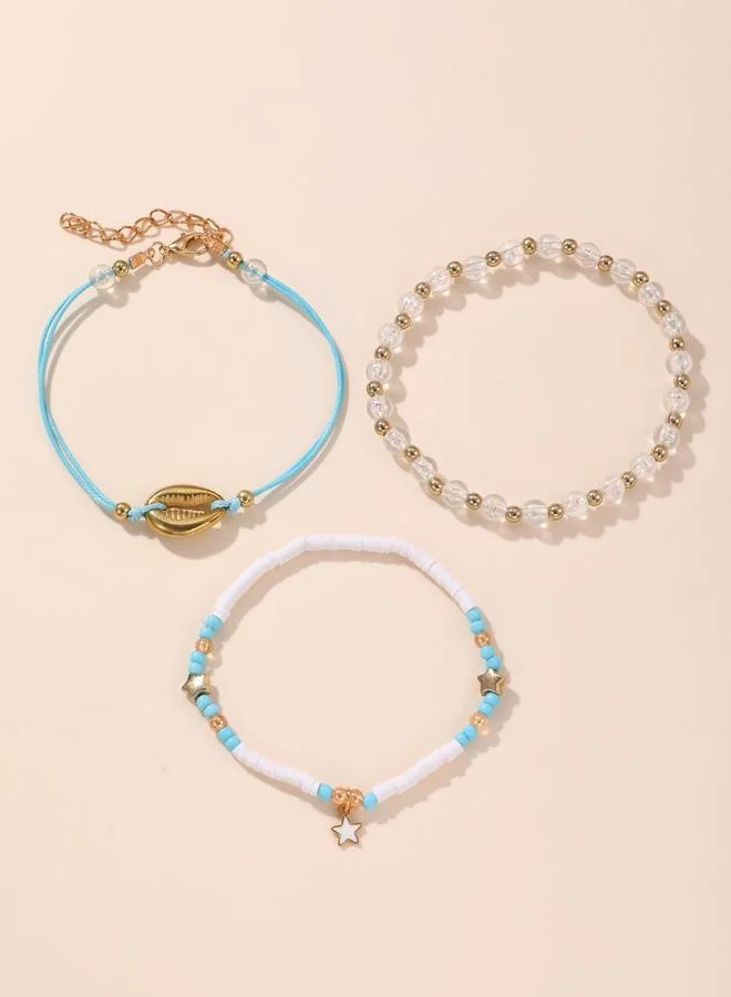 Take Two Set of 3 - Girls Shell Seed Bead Stars Anklet