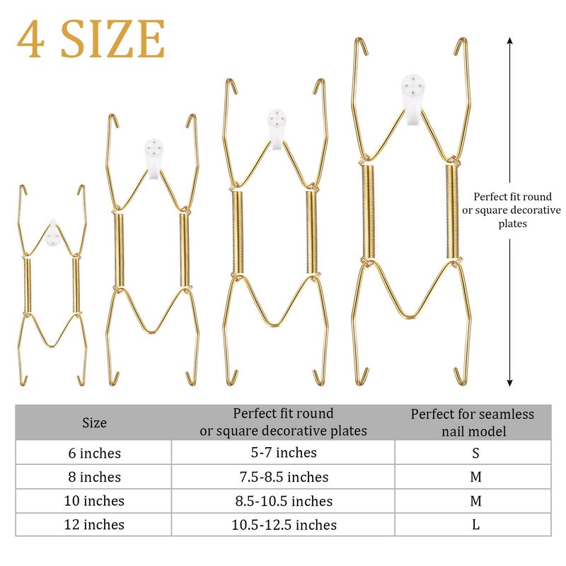 Hotop 16 Pack Plate Hanger for Wall, 6/ 8/ 10/ 12 Inch Wall Plate Hangers with 16 Pieces Hooks Stainless Steel Wire Holders Compatible with 6 to 12 Inch Decorative Dishes - Image 2