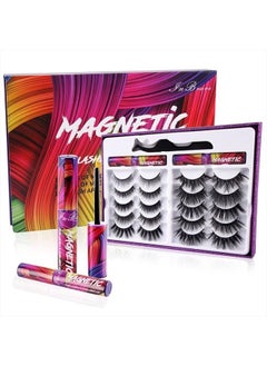 Magnetic Lashes Kit, Reusable 3D 5D Magnetic Eyelashes Set with 2 Dazzling colors Magnetic Eyeliner and Tweezer, Mink False Eyelashes Natural Look, No Glue Needed