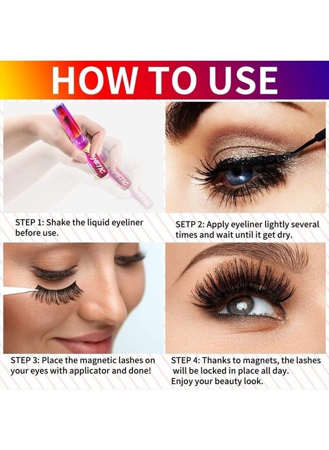 InBrave - Magnetic Lashes Kit, Reusable 3D 5D Magnetic Eyelashes Set with 2 Dazzling colors Magnetic Eyeliner and Tweezer, Mink False Eyelashes Natural Look, No Glue Needed - Image 1