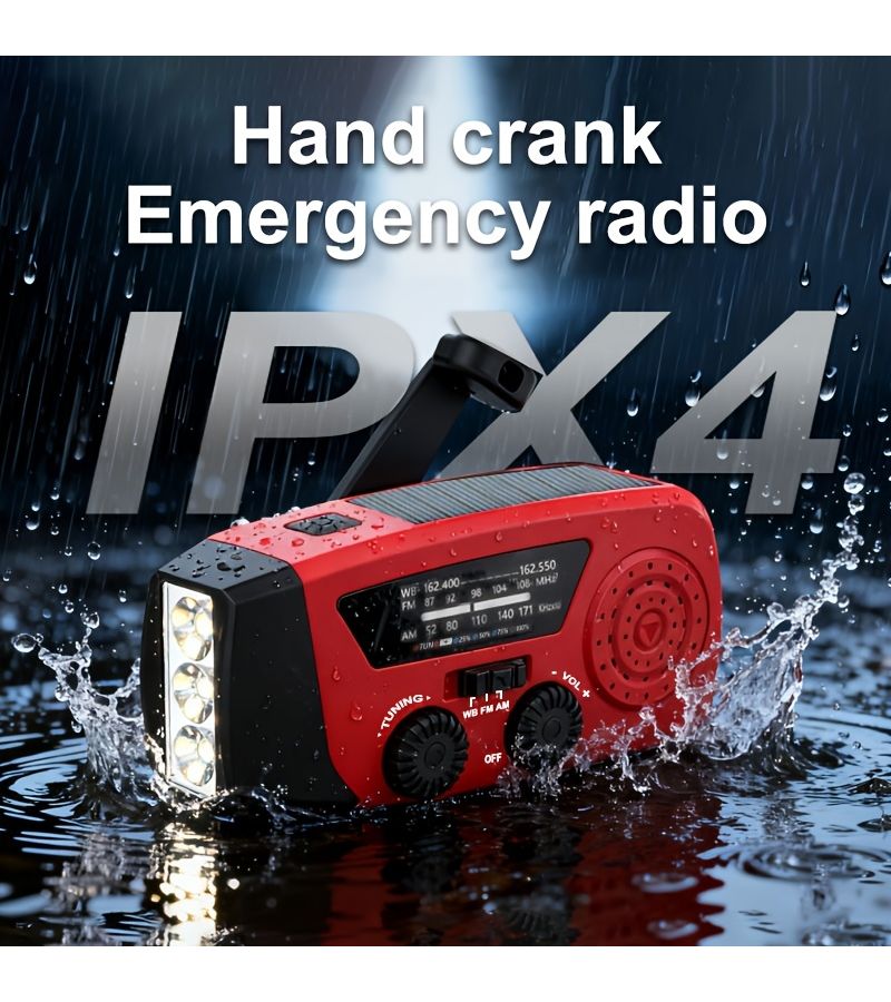 Red Emergency Hand Crank Solar Radio 7400mWh With 3 LED Flashlight AM FM NOAA Weather Alerts Power Bank SOS Alarm Portable Survival Radio For Camping Indoor Emergencies Outdoor Adventures Solar Powered - Image 1