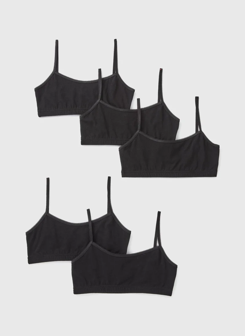 Matalan 5 Pack Girls Black Crop Tops