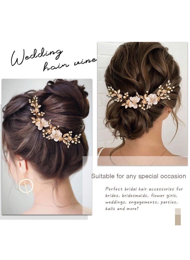 JONKY Flower Bridal Hair Vine Gold Leaf Headpiece Pearl Wedding Hair Accessories for Women - Image 5