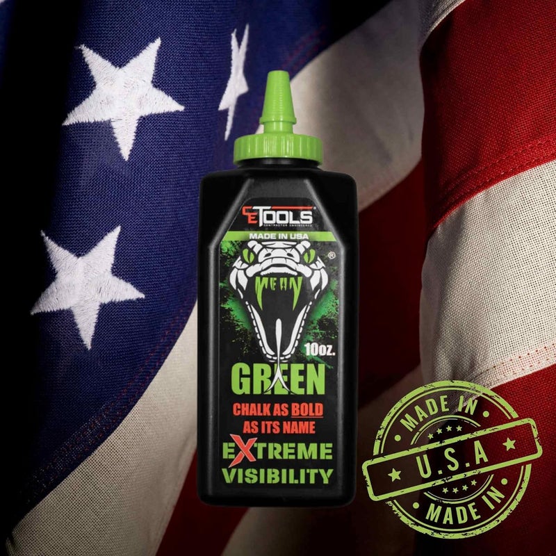CE TOOLS Mean Green® Marking Chalk, Color GREEN, EXTREME VISIBILITY, MADE IN USA -10 oz (283.5g) For Chalkline, Hydrophobic, Construction Chalk. - Image 1
